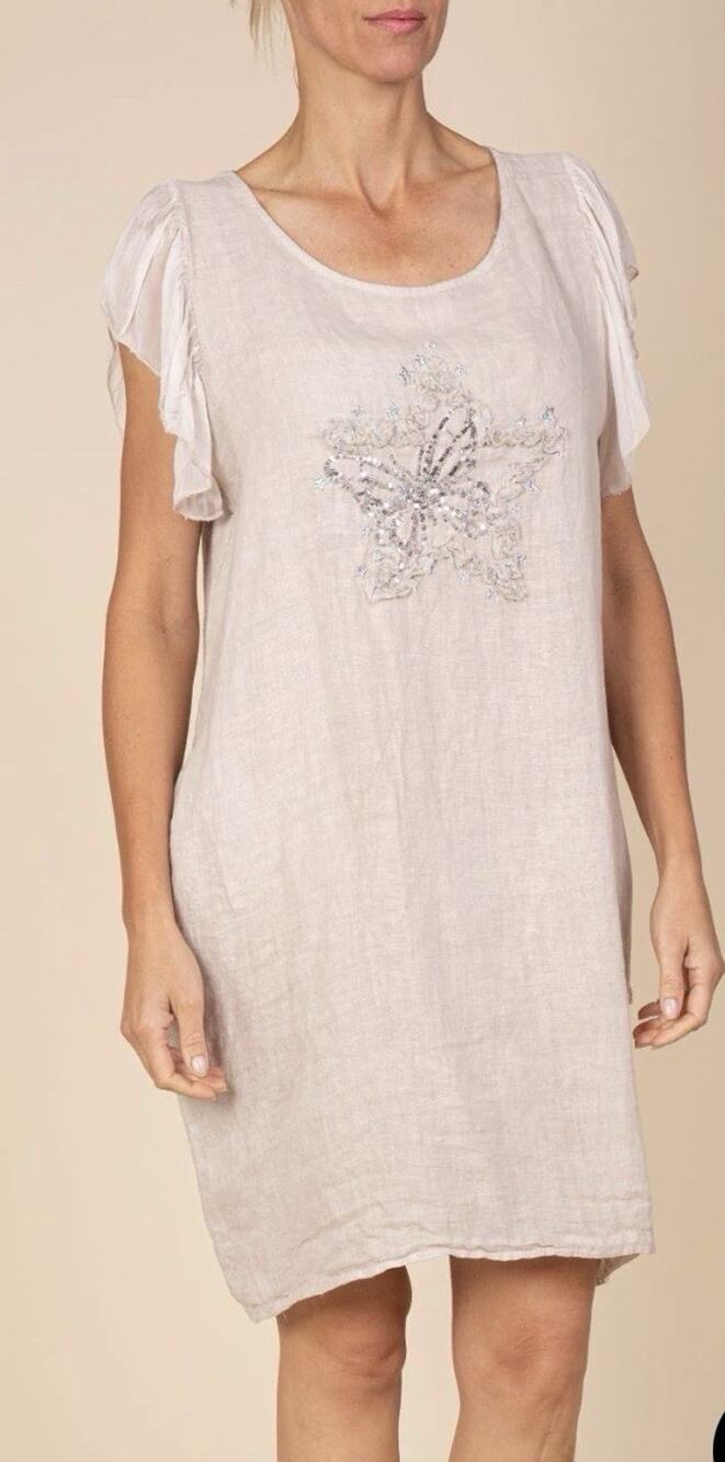 Angela Mara 100% Linen Dress Made in Italy Boutique Designer Size M